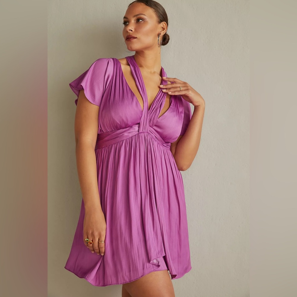 NWT By Anthropologie Deep V-Neck Vibrant Mini Dress